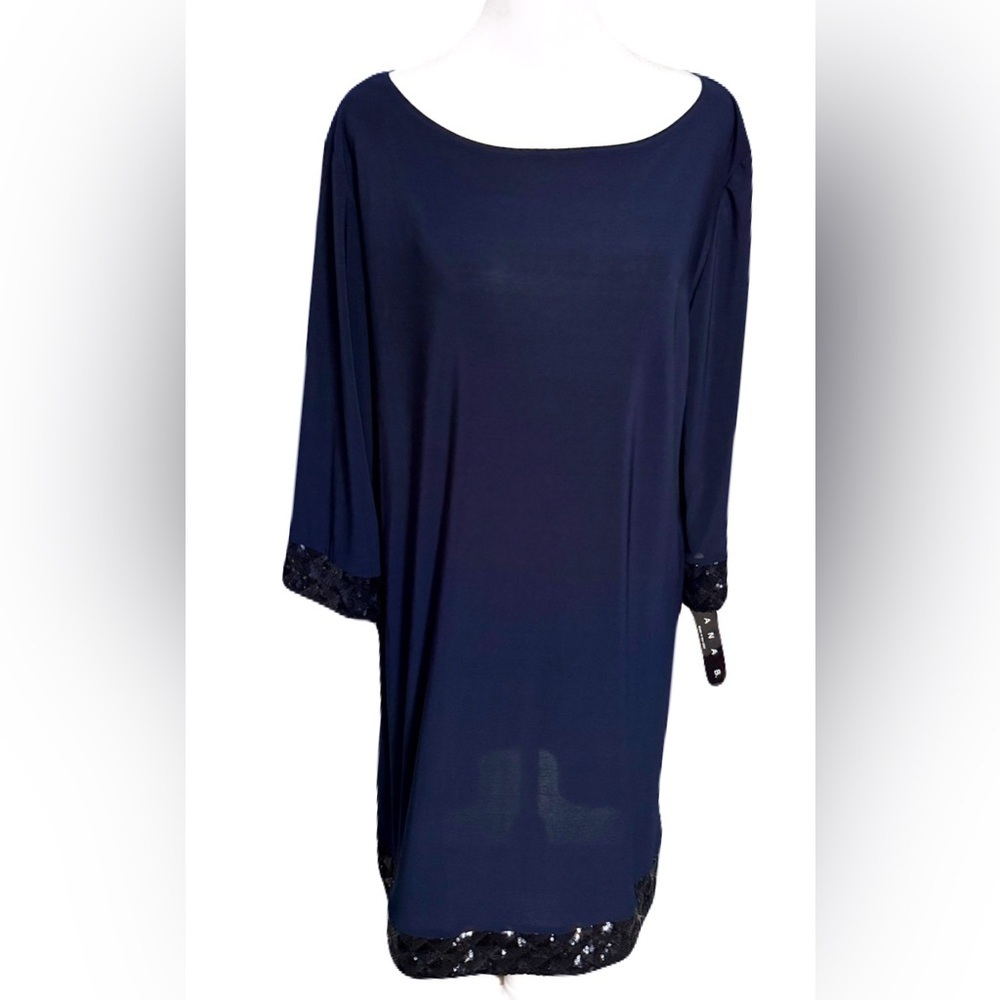 Tiana B. Navy Blue Shift Dress Sequin Detail Plus Women Size 16
